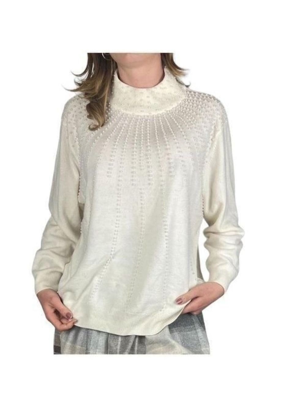 New! Dress Barn Ivory Sweater With Pearl Detail Sz L